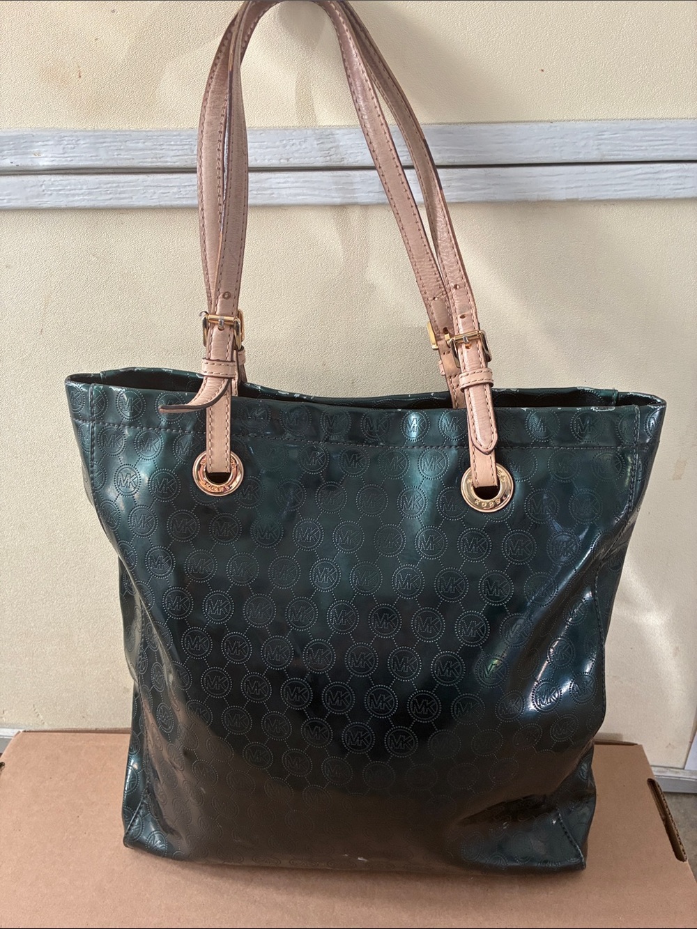 Michael Kors Jet Set Signature Debossed Patent Leather Tote
